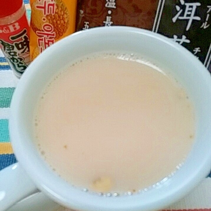 ホッと☆酒粕&五味茶入りプーアールミルクティー♪